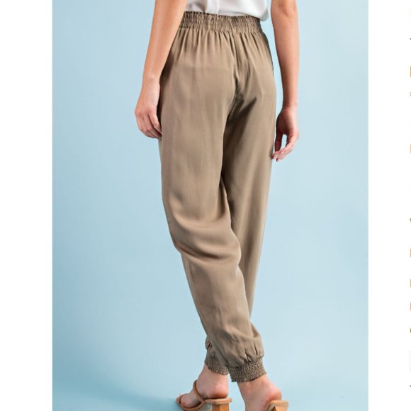 New Olive Green Cotton Linen Joggers - Picture 2 of 4